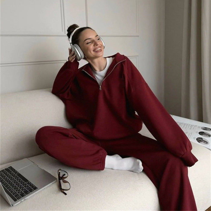 Damen Zweiteiliges Sweatset mit Stehkragen-Halbzip und Relaxed-Oversize-Schnitt – Avérine