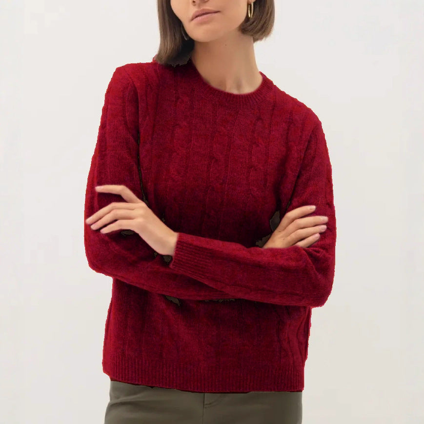 Damen Kabelstruktur‑Pullover im Zopfstrick mit Rundhalsausschnitt und nachhaltig weicher Wollmischung – Mavelle