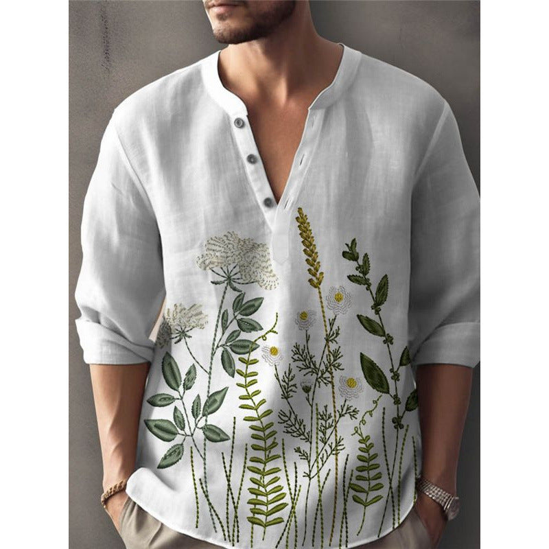 Herren Elegantes Floral Gesticktes Hemd Echoarchiv