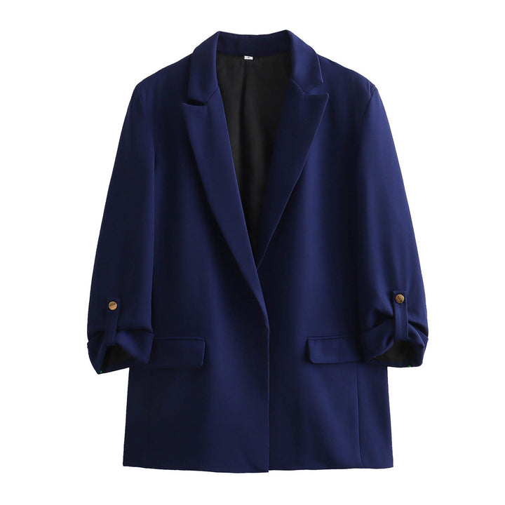 Damen unstrukturierter Longblazer mit kastigem Schnitt, krempelbaren Ärmeln und Paspelklappen – Célinea