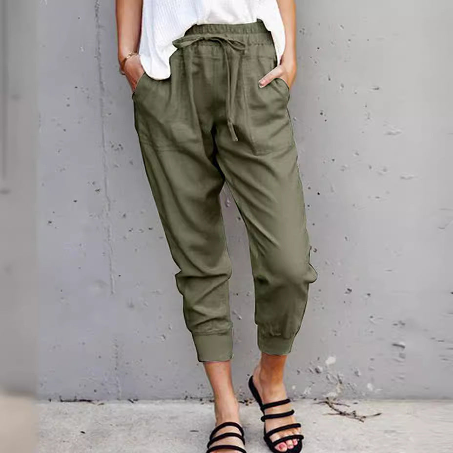 Damen nan lässige tapered Leinenhose mit elastischem Bund und Bündchen Echo Archiv