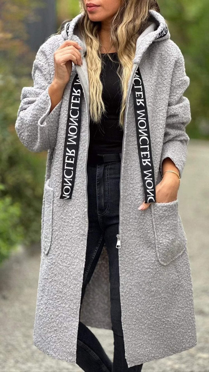 Damen Modischer Oversized-Fleece-Mantel mit praktischen Taschen und Kapuze Echoarchiv