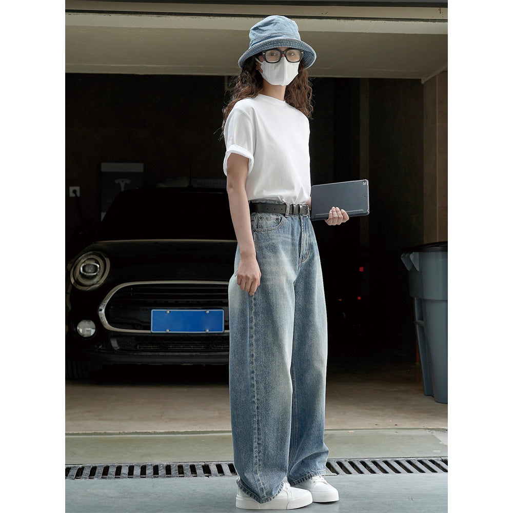 Damen Locker geschnittene Vintage-Denim Hose mit extra weitem Bein und hohem Bund Echoarchiv