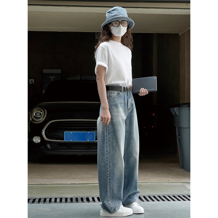 Damen Locker geschnittene Vintage-Denim Hose mit extra weitem Bein und hohem Bund Echoarchiv