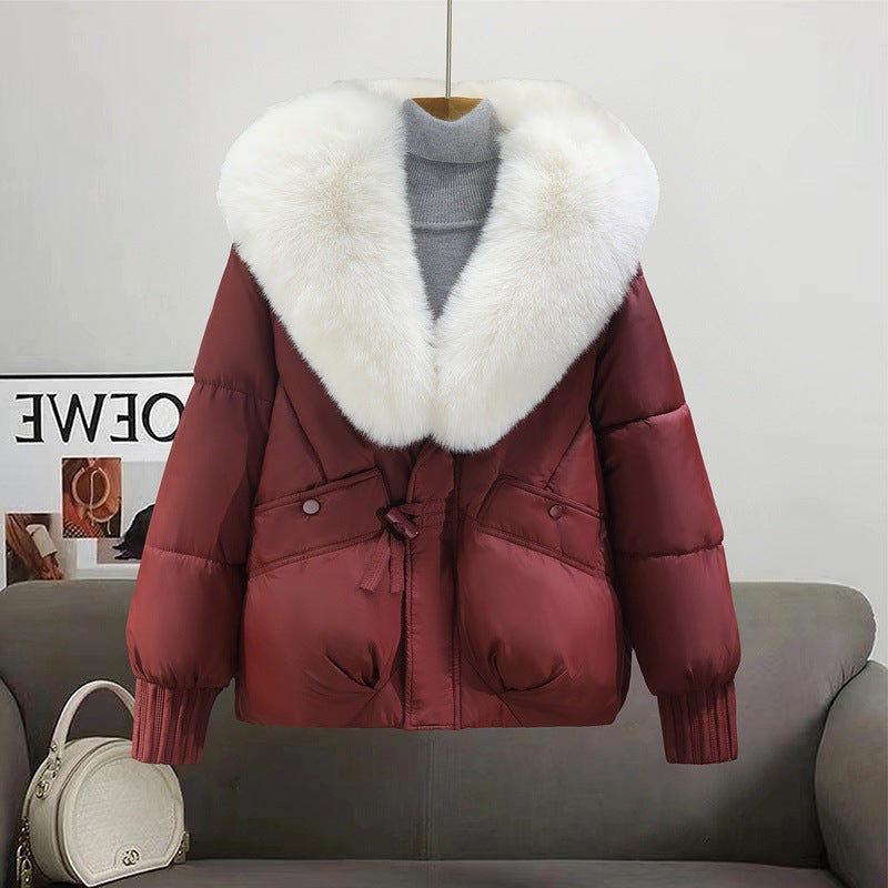 Damen Kurzsteppjacke im Boxy‑Cut mit extra breitem Schalkragen aus Kunstfell und Rippbündchen Echo Archiv