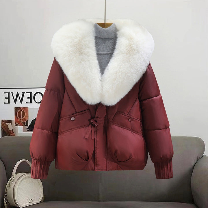 Damen Kurzsteppjacke im Boxy‑Cut mit extra breitem Schalkragen aus Kunstfell und Rippbündchen Echo Archiv