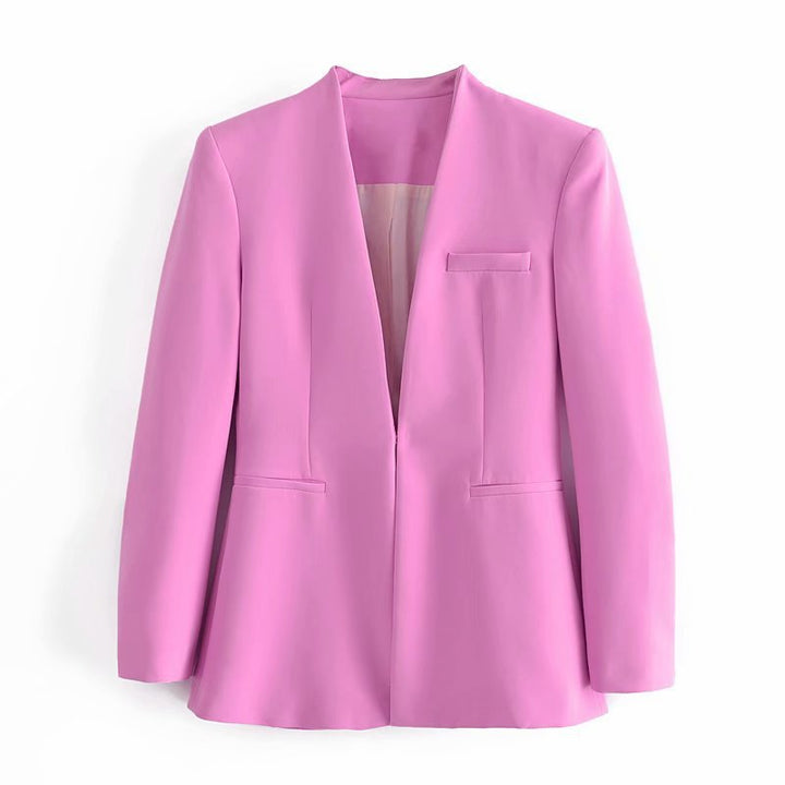 Damen Taillierter Blazer ohne Revers mit offener Front und Paspeltaschen Echo Archiv