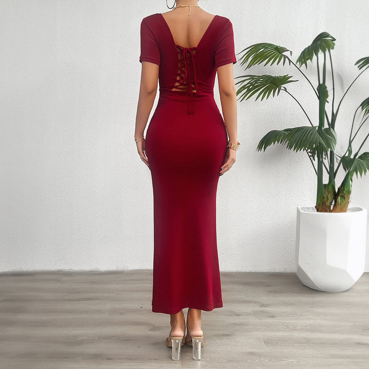 Damen figurbetontes Maxikleid mit quadratischem Ausschnitt und kurzen Ärmeln Echo Archiv
