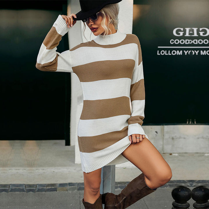 Damen Lässiges gestreiftes Strickkleid mit Rundhalsausschnitt Echo Archiv