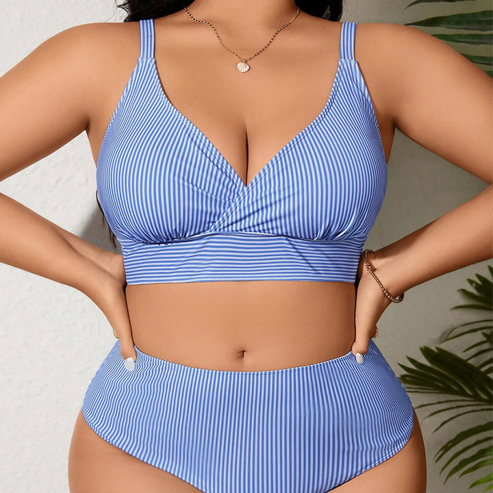 Damen Hochtaillierter Bikini mit modischem Streifenmuster Echo Archiv