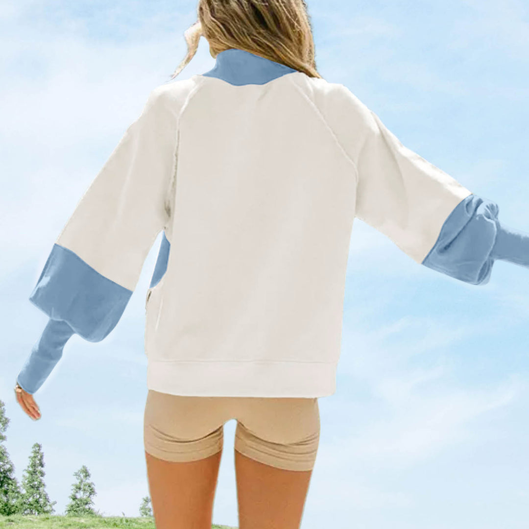 Damen lässiges Oversize Sweatshirt mit hohem Rollkragen, Raglanärmeln und Giraffen-Print – Avérine