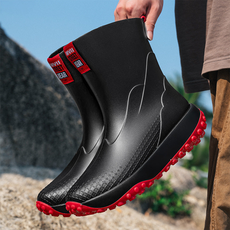 Unisex Wasserdichte Kurzschaft-Outdoor-Gummistiefel mit profilierter Noppenlaufsohle Echoarhiv – Tavélo