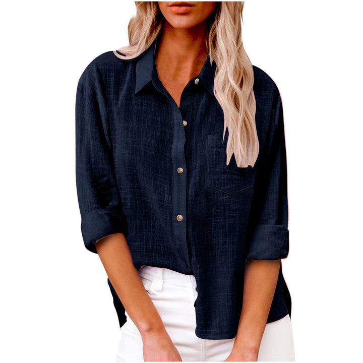 Damen nan oversized Leinen-Baumwollmix Hemdbluse mit Brusttasche und krempelbaren Ärmeln Echo Archiv