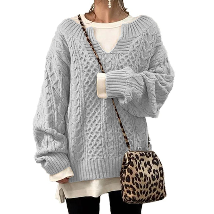 Damen nan weit geschnittener Strickpullover mit Zopfmuster und V-Ausschnitt Echo Archiv