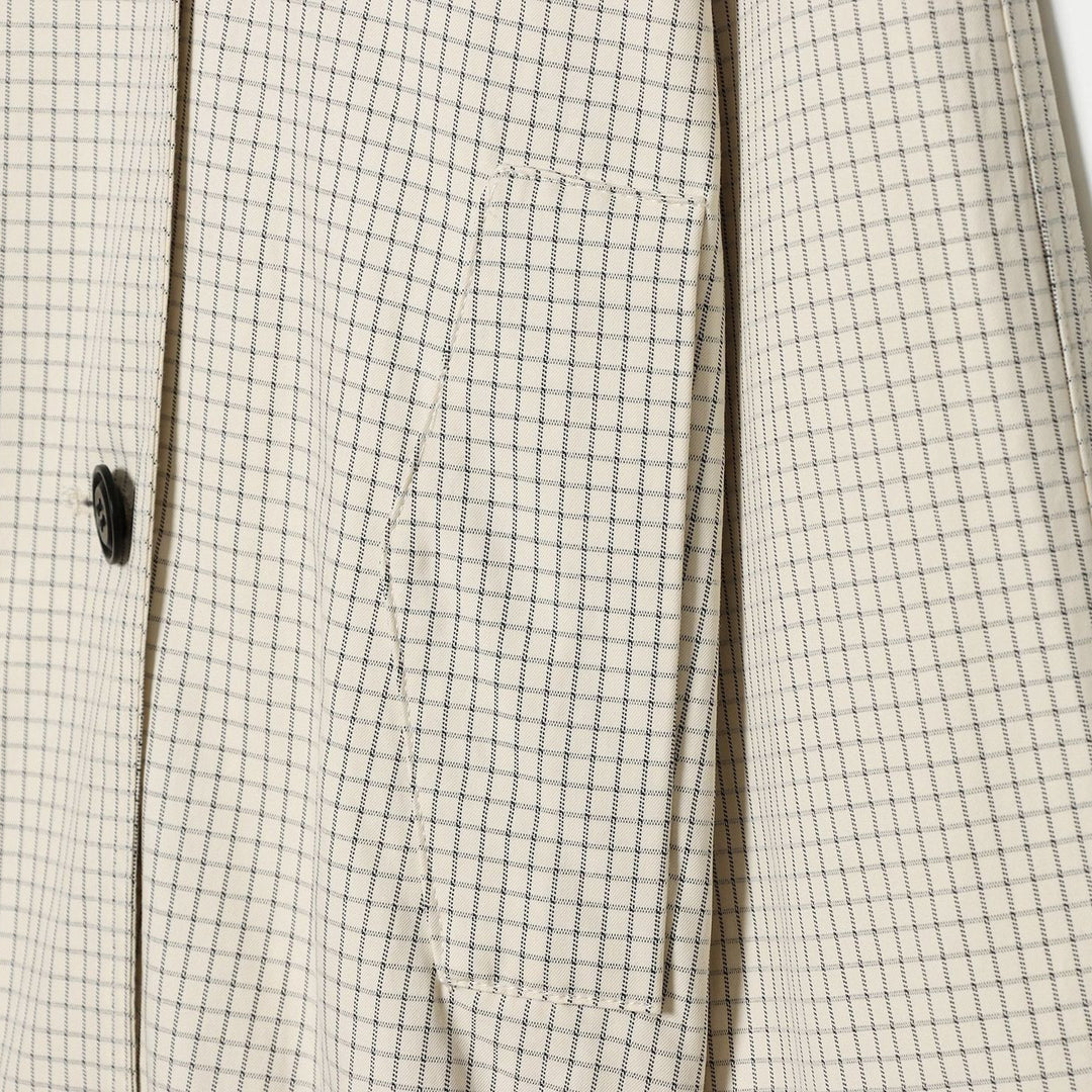 Damen Cropped Kurztrenchjacke mit weitem Schalkragen, Karo‑Gitterprint und elastischem Saum Echoarchiv