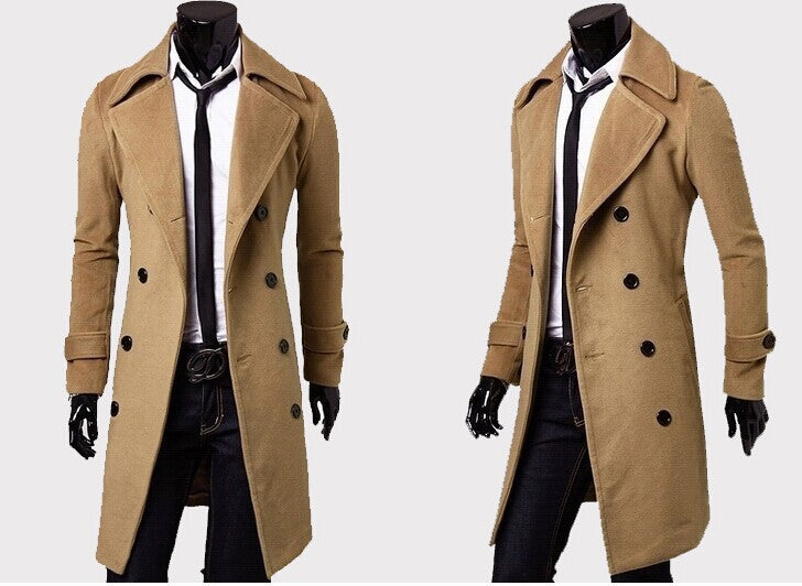 Herren nan taillierter zweireihiger Trenchcoat aus Wollmix mit klassischem Revers und Rückenschlitz Echo Archiv