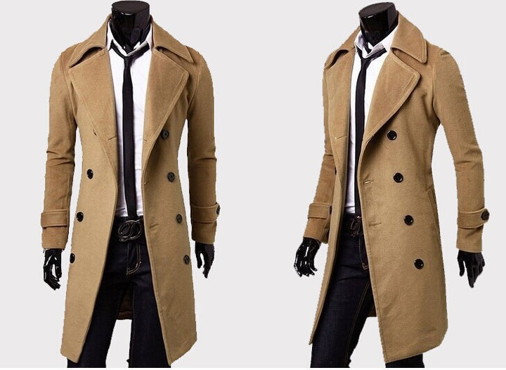Herren nan taillierter zweireihiger Trenchcoat aus Wollmix mit klassischem Revers und Rückenschlitz Echo Archiv