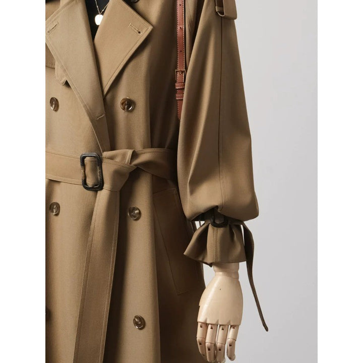 Damen Doppelreihiger Trenchcoat mit Taillengürtel und Ballonärmeln Echoarchiv