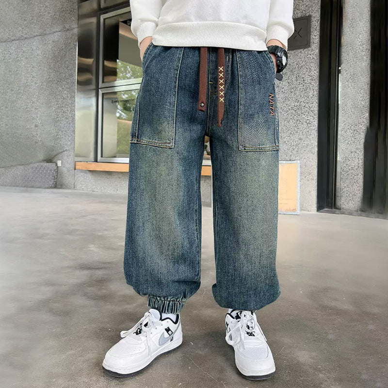 Unisex weite Denim-Hose mit elastischen Bündchen und großen Taschen Echo Archiv