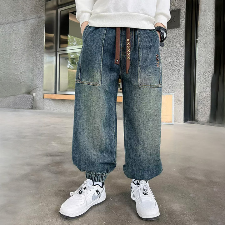 Unisex weite Denim-Hose mit elastischen Bündchen und großen Taschen Echo Archiv