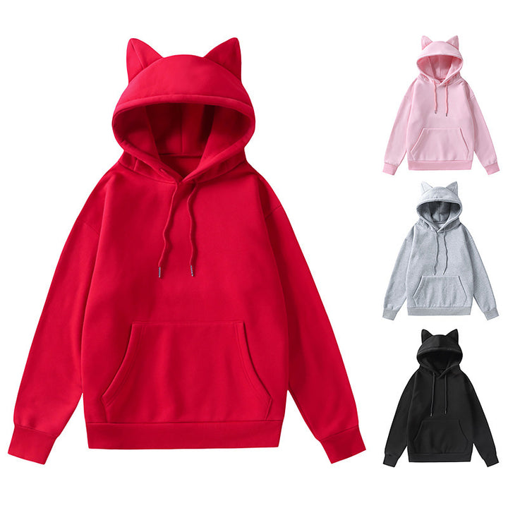 Damen nan Kapuzenpullover mit Katzenohren oversized Sweatshirt mit Kängurutasche und Kordelzug Echo Archiv