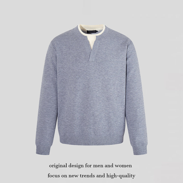Herren Feinstrick-Pullover mit V‑Schlitzkragen und Rippabschluss Echoarchiv