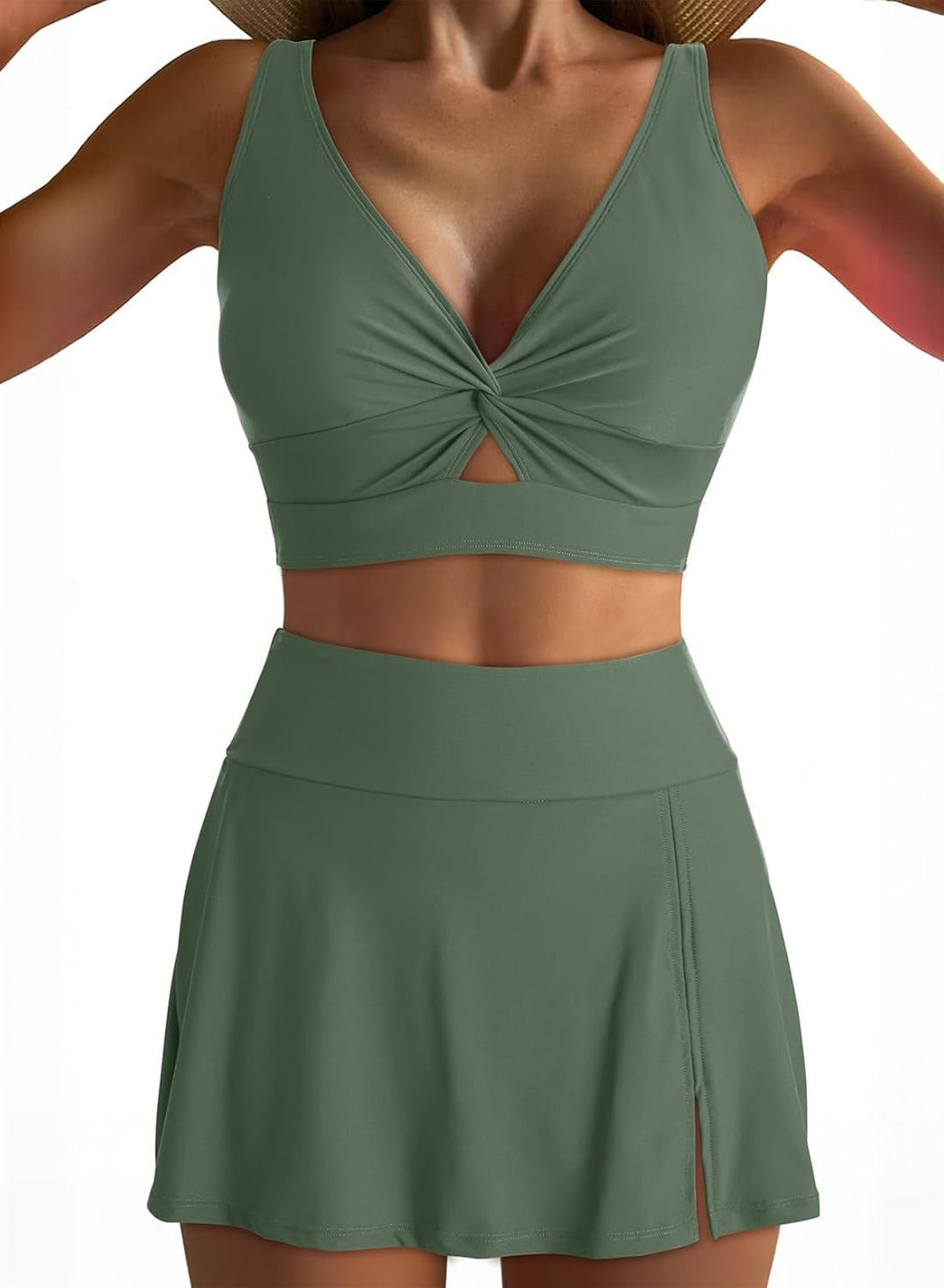 Damen Sportliches Bikini-Set mit modischem Wickeltop und schickem Rock Echoarchiv