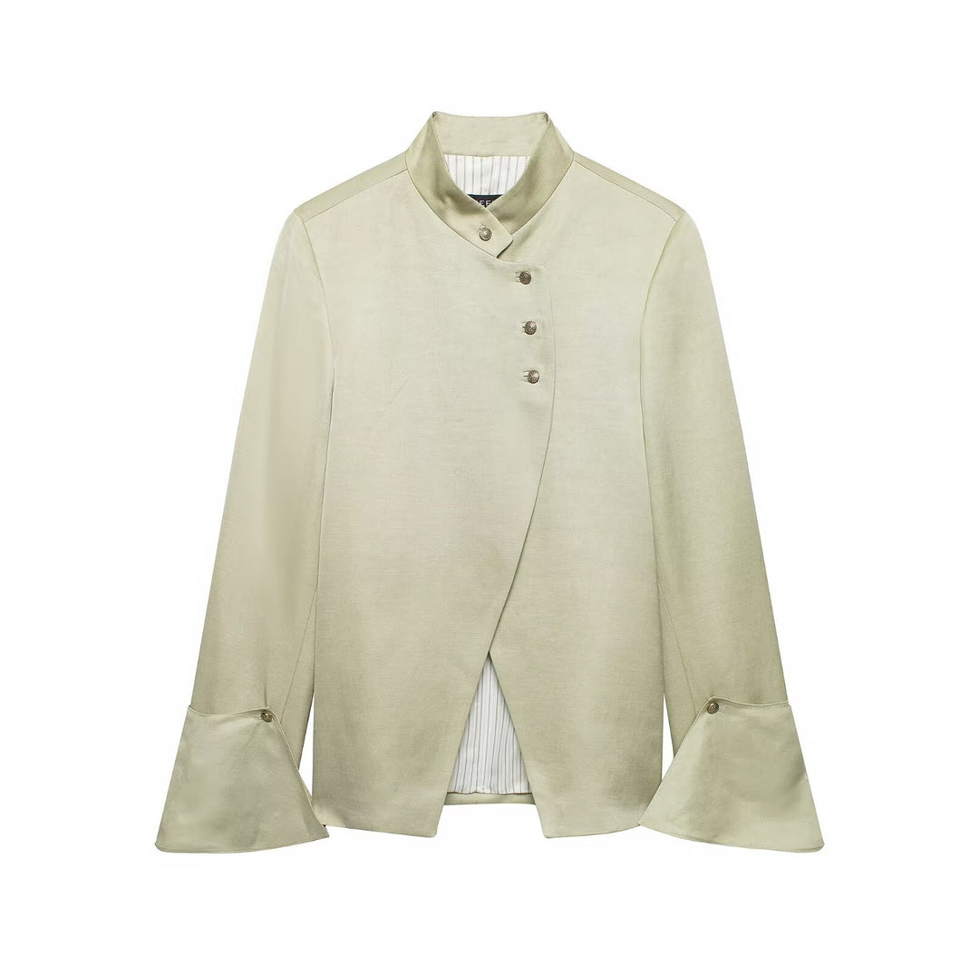 Damen Asymmetrische Jacke mit Stehkragen und Glockenärmeln Echo Archiv