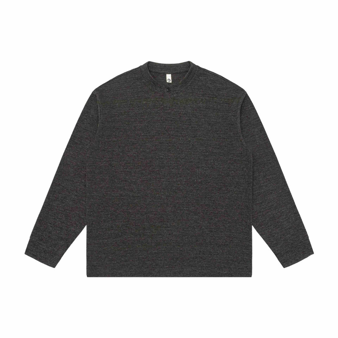 Unisex Strukturierter Henley-Pullover mit kurzem Knopfkragen und Oversize-Schnitt Echoarchiv