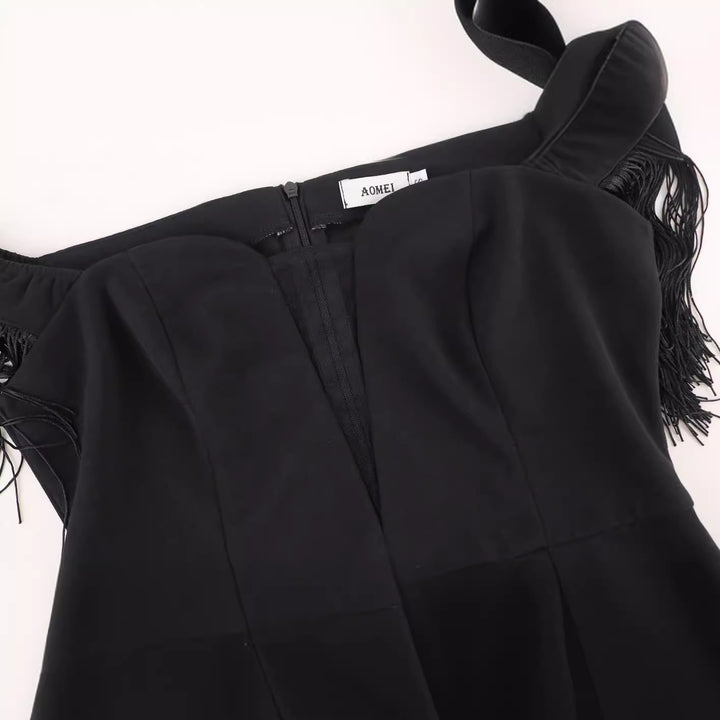 Damen Kleid mit Fransen und tiefem V-Ausschnitt Echo Archiv