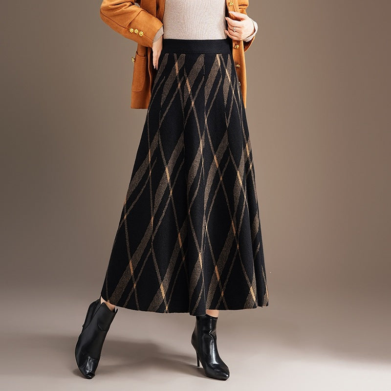 Damen Eleganter und fließender Maxirock mit diagonalen Mustern Echo Archiv