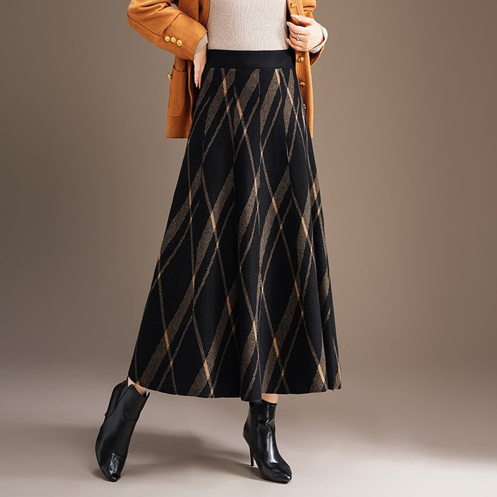 Damen Eleganter und fließender Maxirock mit diagonalen Mustern Echo Archiv
