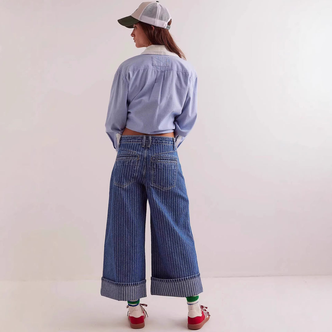Damen Elegante weit geschnittene Jeans mit aufgenähten Streifen Echo Archiv