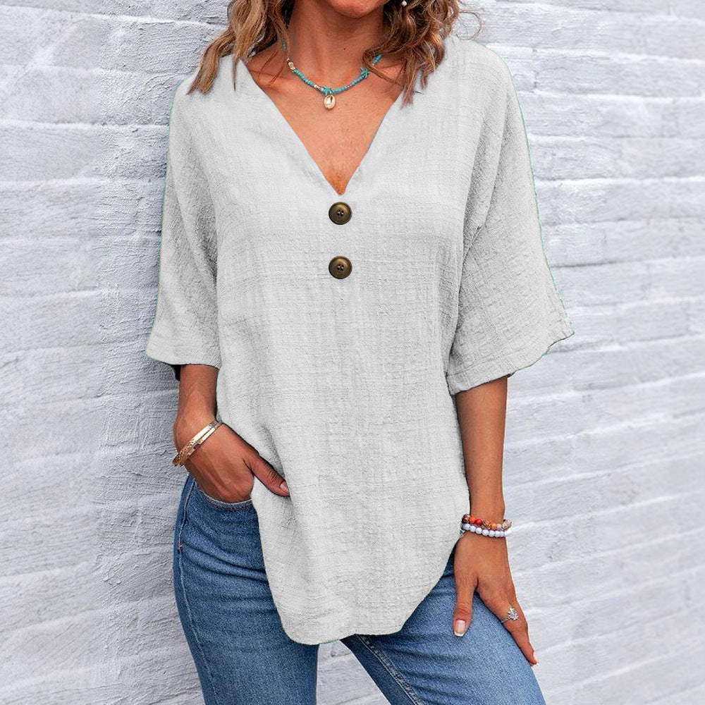 Damen V-Ausschnitt Bluse mit Knopfdetails Echo Archiv