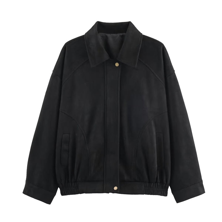 Damen nan oversized Velours-Bomberjacke mit Hemdkragen, verdeckter Druckknopfleiste und elastischem Saum Echo Archiv