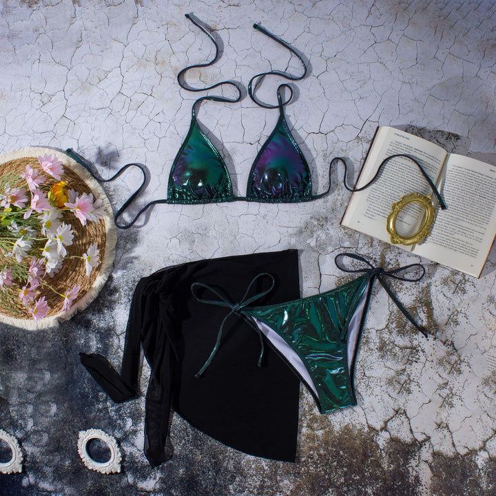 Damen Glänzender Triangel-Bikini mit Wickelrock Echo Archiv