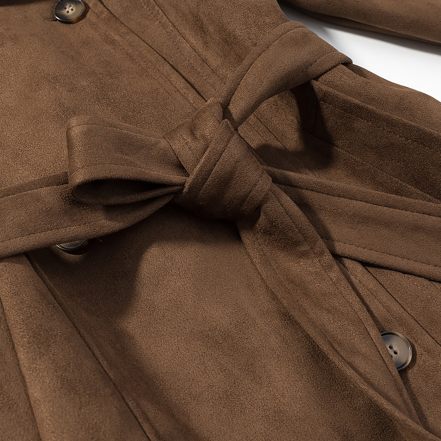 Damen Kurz-Trenchcoat in Wolloptik Doppelreiher mit Taillengürtel Echo Archiv