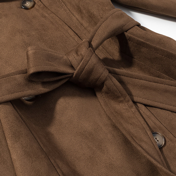 Damen Kurz-Trenchcoat in Wolloptik Doppelreiher mit Taillengürtel Echo Archiv