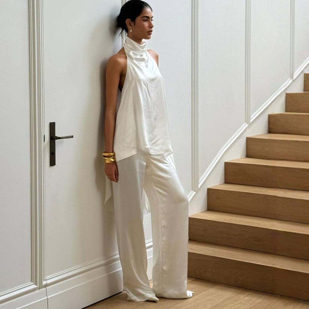 Damen elegantes satinierter Einteiler mit asymmetrischem Schnitt Echo Archiv