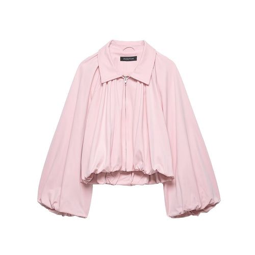 Damen Cropped-Blouson mit Ballonärmeln, Hemdkragen und elastischem Saum Echoarchiv