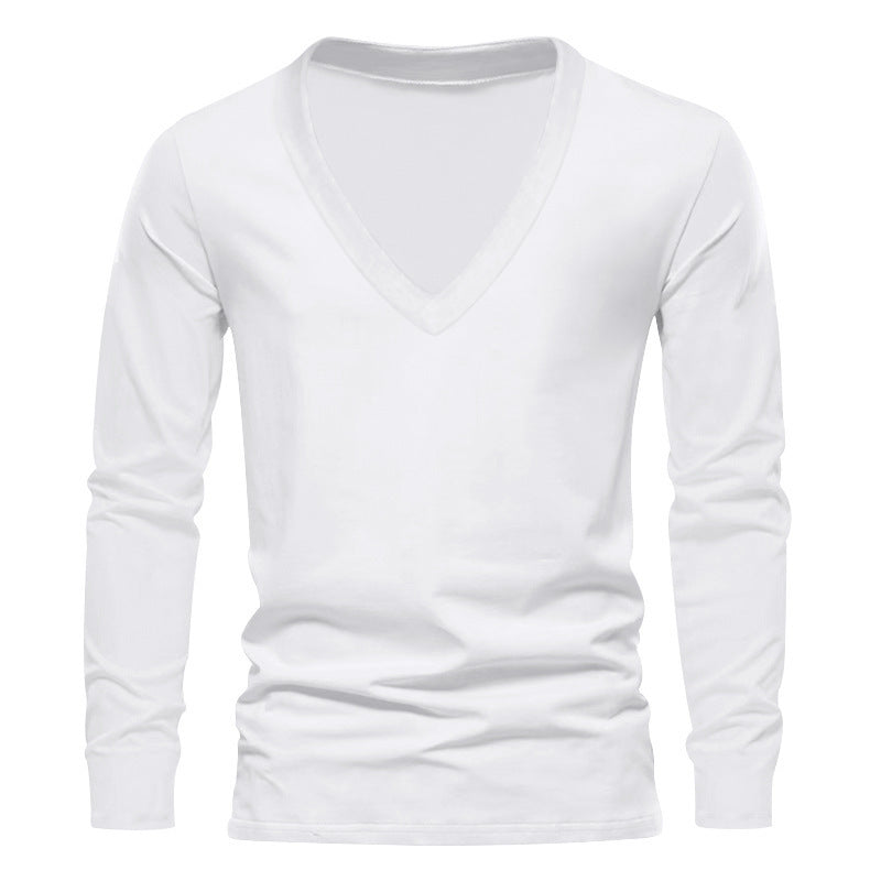 Herren V-Ausschnitt Langarm-T-Shirt mit hochwertigem Baumwollmix und bequemer Passform Echoarchiv