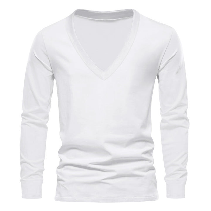 Herren V-Ausschnitt Langarm-T-Shirt mit hochwertigem Baumwollmix und bequemer Passform Echoarchiv