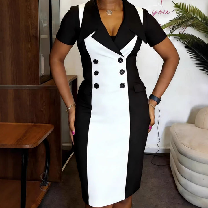 Damen Elegantes Bleistiftkleid mit kontrastierenden Knopfdetails Echo Archiv