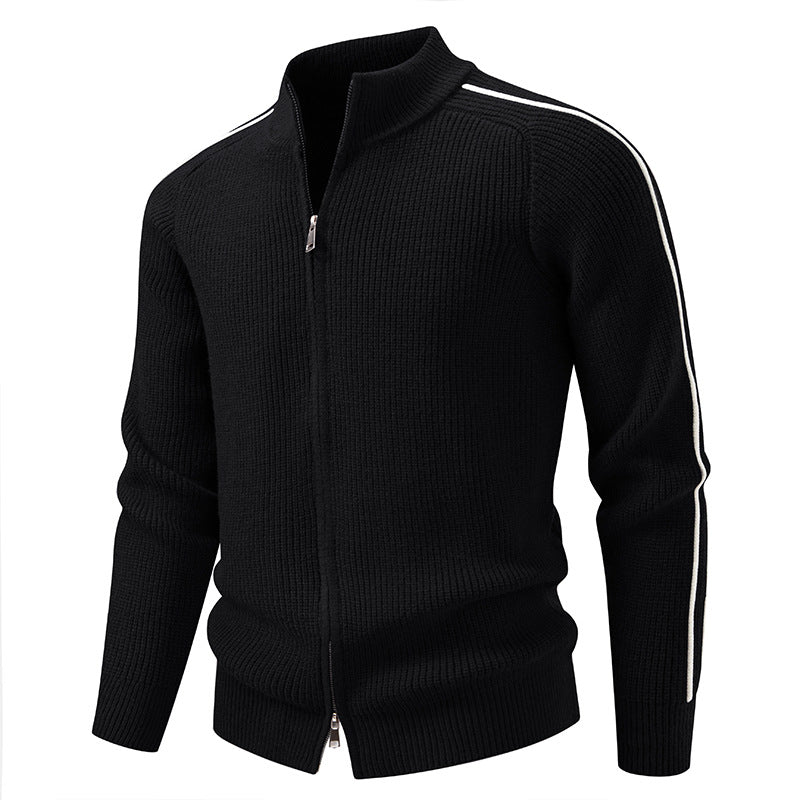 Herren nan Reißverschluss-Strickjacke mit Stehkragen, strukturierter Rippenoptik und kontraststreifen Echo Archiv