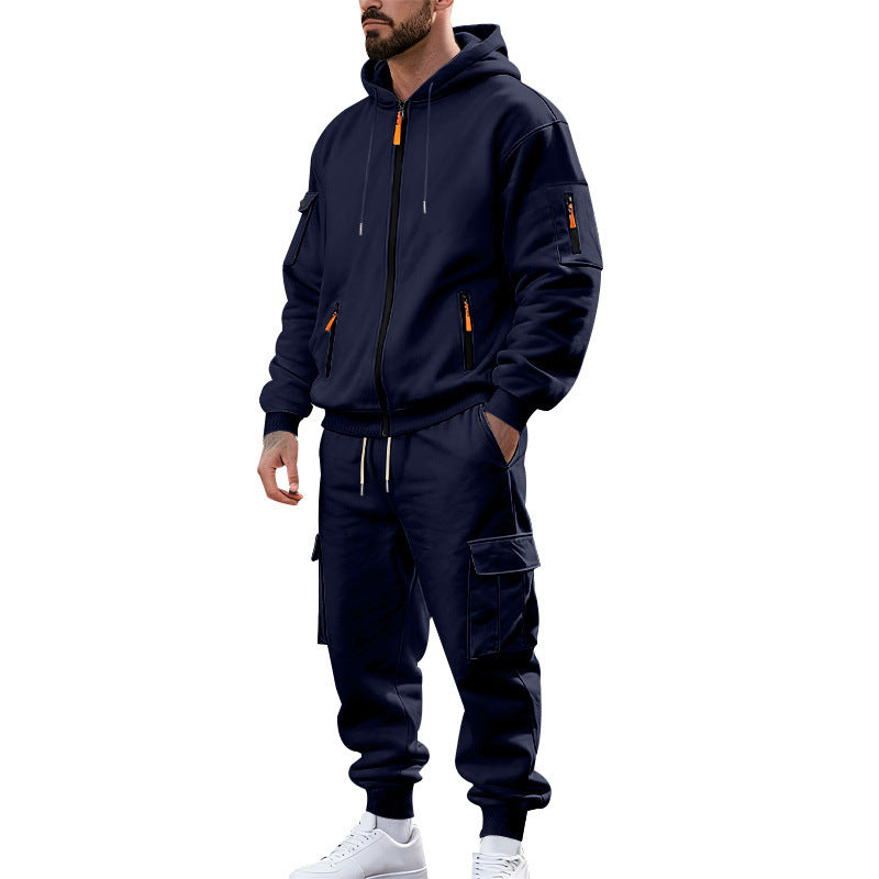 Herren nan urbanes Funktions-Cargo-Sweatset mit Kapuzenjacke, Reißverschlusstaschen und konisch zulaufender Cargo-Jogger Echo Archiv