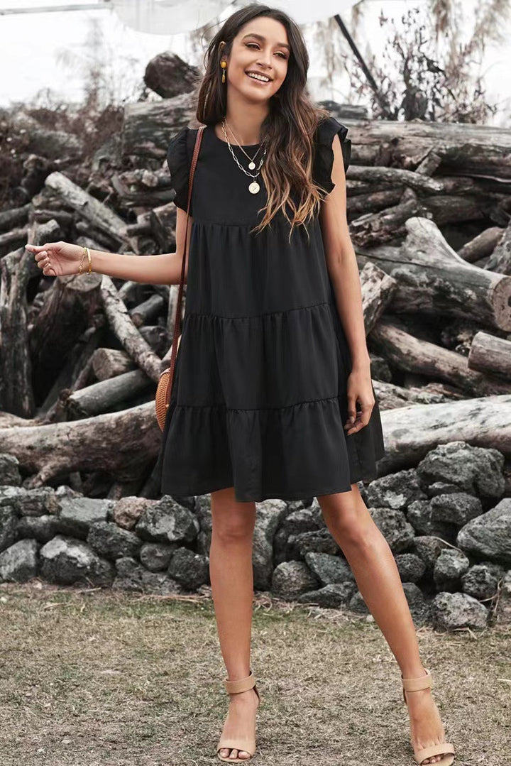 Damen Stufen-Kleid mit Rüschenärmeln und lockerem A‑Linien-Schnitt – Lunéa