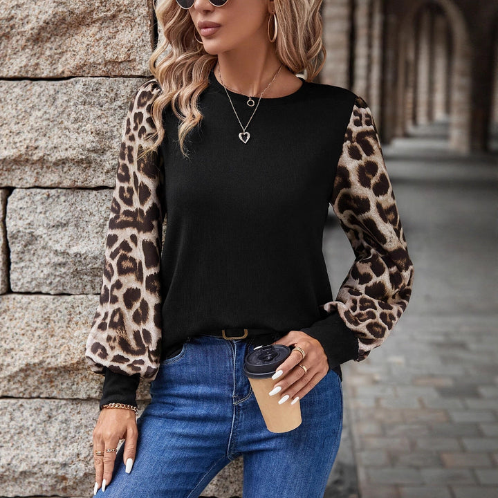 Damen SwEchoarchivtshirt mit modischen Leopardenärmeln Echoarchiv