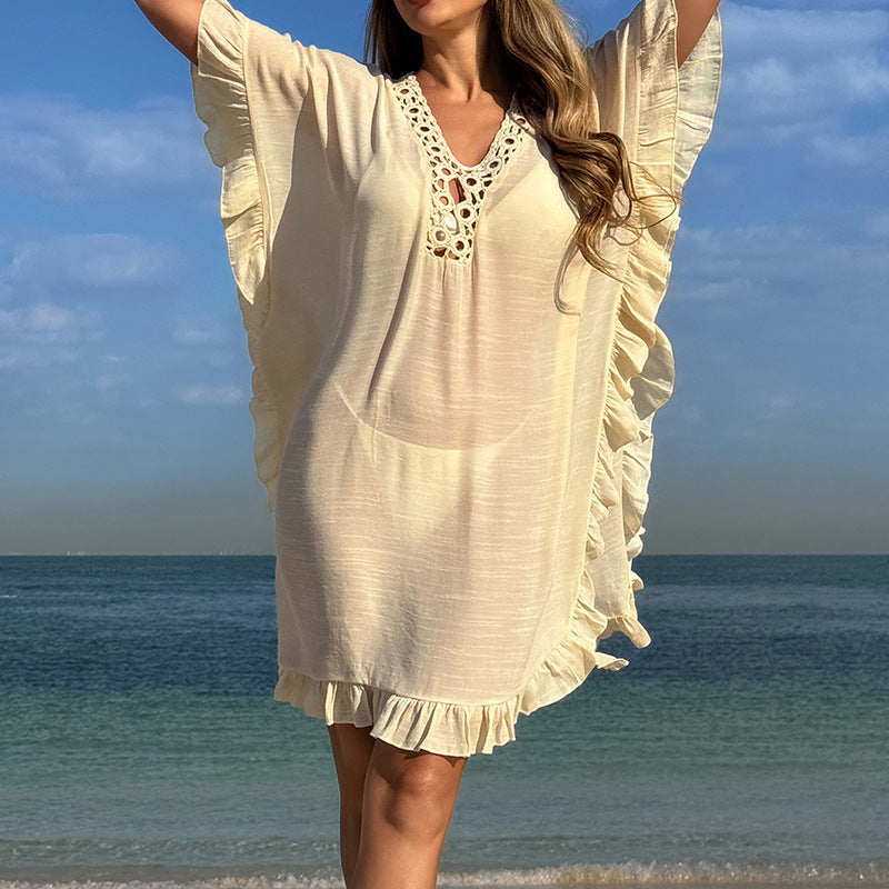 Damen Strandtunika mit elegantem Häkelbesatz und Rüschendetails Echo Archiv
