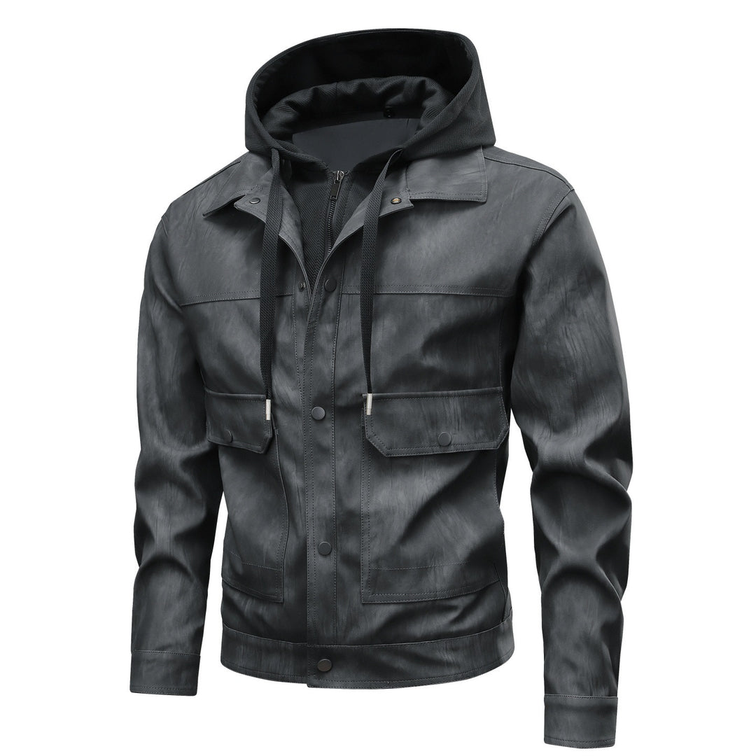 Herren Modische Kunstlederjacke mit Hoodie Echo Archiv