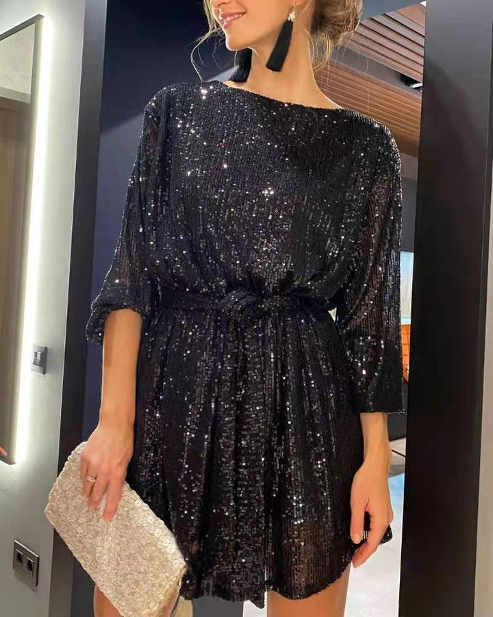 Damen Funkelndes Minikleid mit raffiniertem Faltenwurf und glamorous Ärmeln Echo Archiv